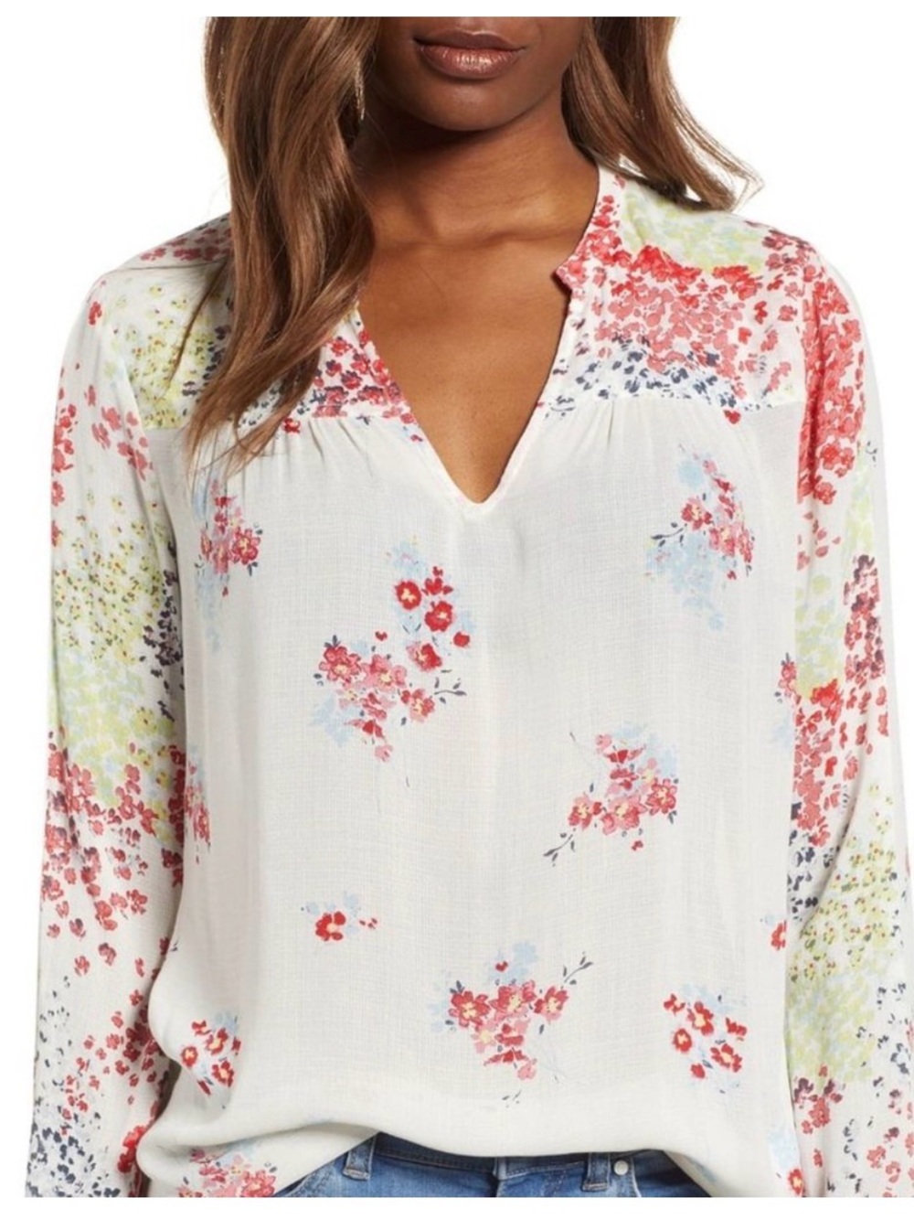 Lucky Brand White Floral V-Neck Blouse